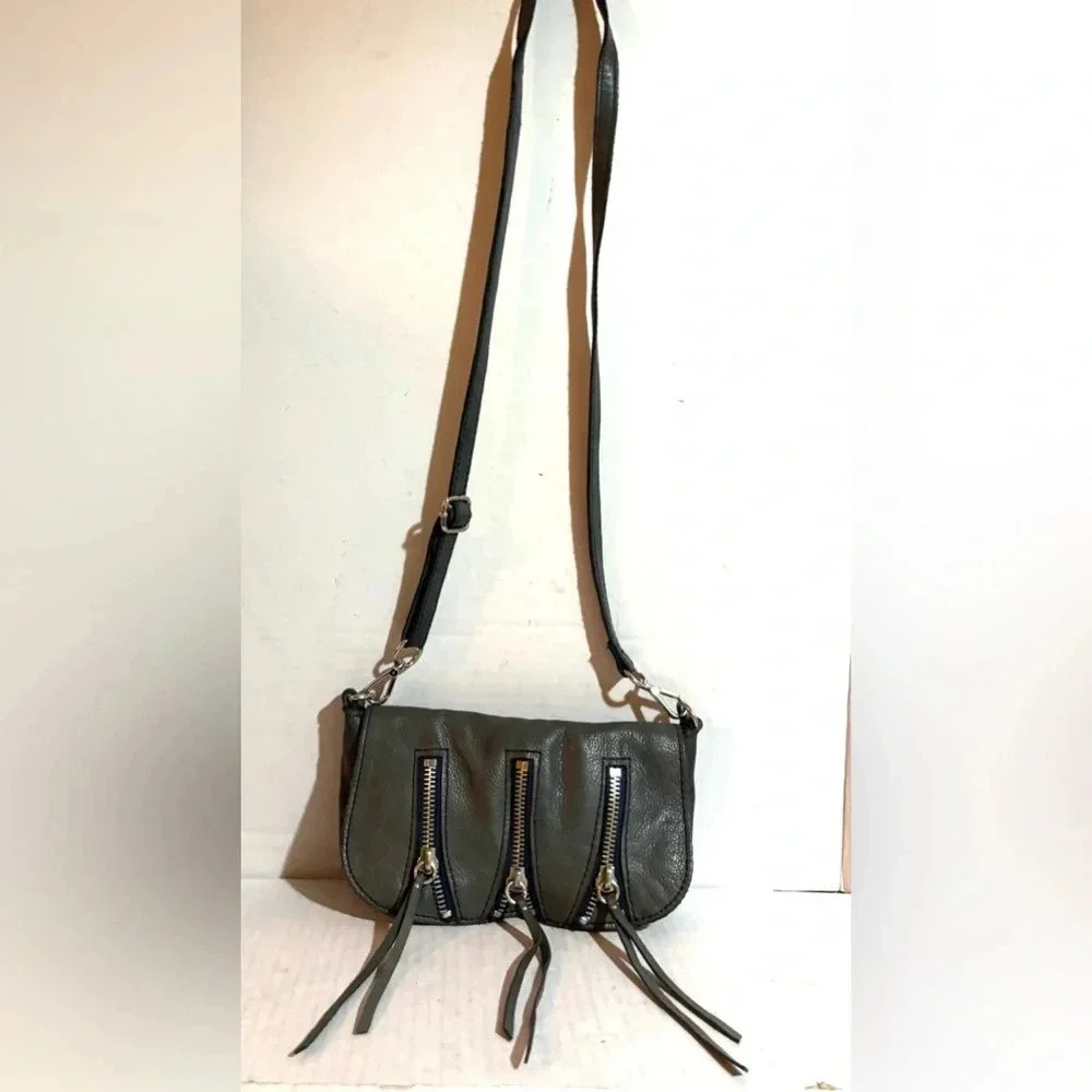 Linea Pelle Gray Leather Crossbody Handbag